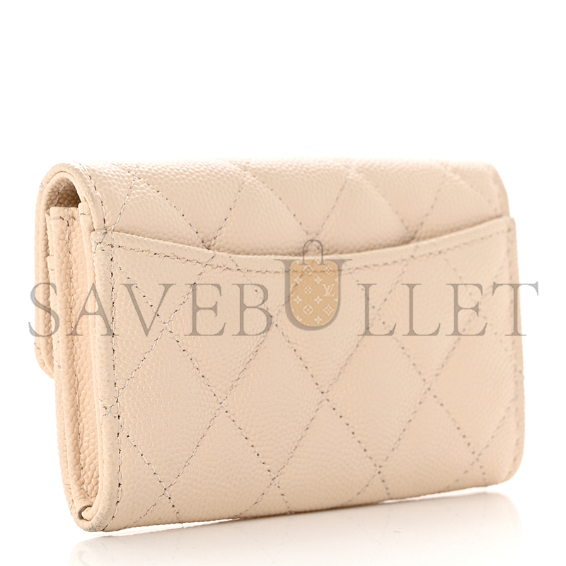 CHANEL CAVIAR QUILTED FLAP CARD HOLDER WALLET LIGHT BEIGE AP0214 (11.3*7.5*2.5cm)